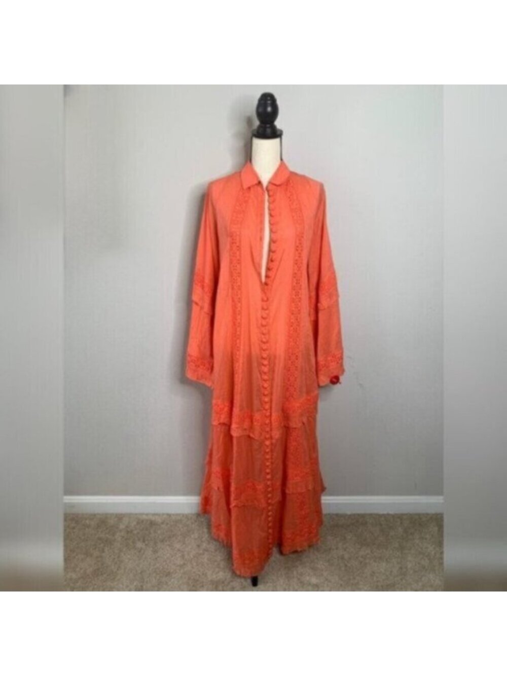NWT Joslin Coral Oversized Bohemian Bell Sleeve Tiered Ruffle Maxi Dress - Picture 5 of 13